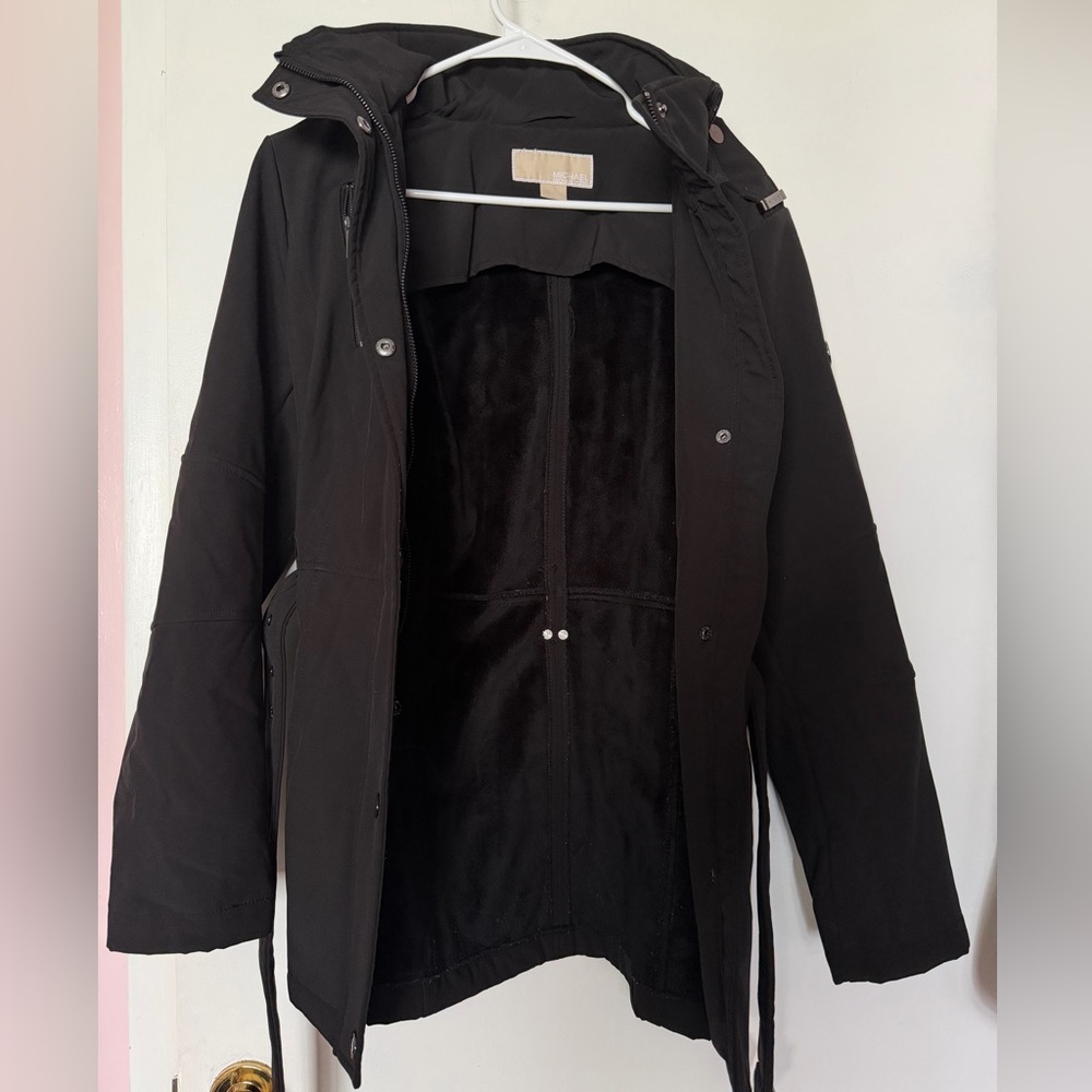 Michael Kors Women’s Black Coat with Detachable Hood and Belt - Picture 3 of 4